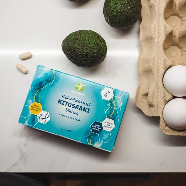 Terveyskaista KehoBalanssi Kitosaani 500 mg + Kromi + Koliini + B6 + B7 3 x 60 tabl