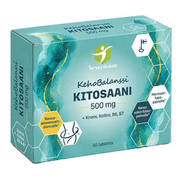 Terveyskaista KehoBalanssi Kitosaani 500 mg + Kromi + Koliini + B6 + B7 3 x 60 tabl