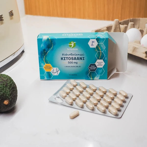 Terveyskaista KehoBalanssi Kitosaani 500 mg + Kromi + Koliini + B6 + B7 60 tabl