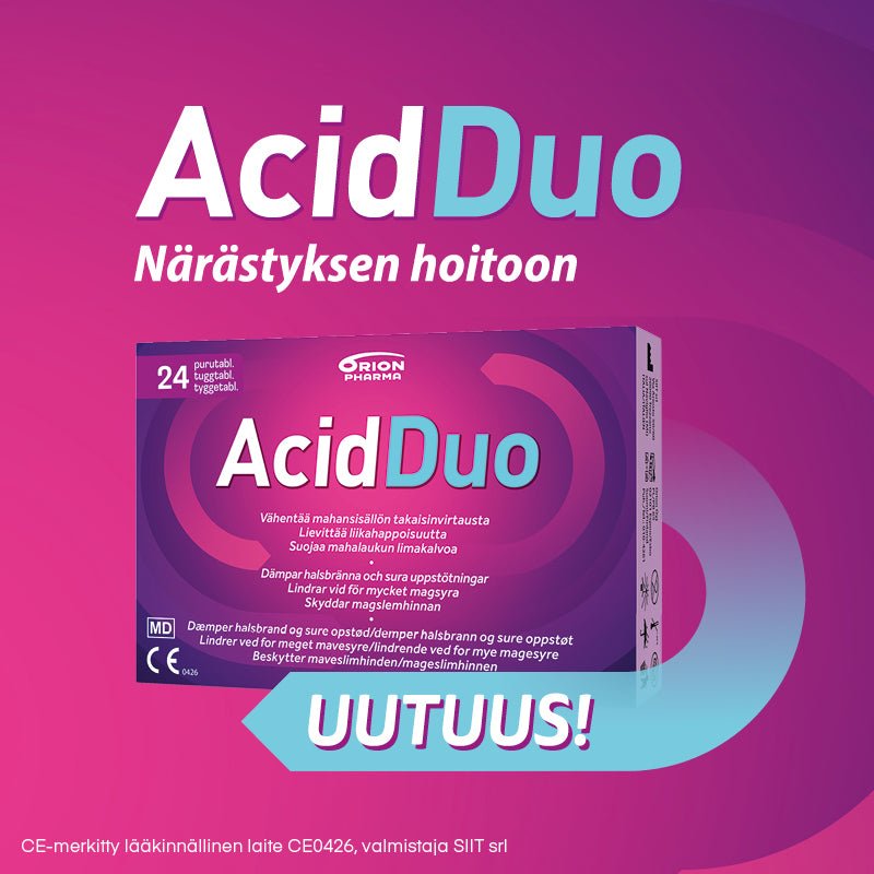 AcidDuo - Närästyksen hoitoon TULOSSA VALIKOIMAAN - Tehokas närästyksen hoitoon tarkoitettu tuote valikoimaan saapumassa