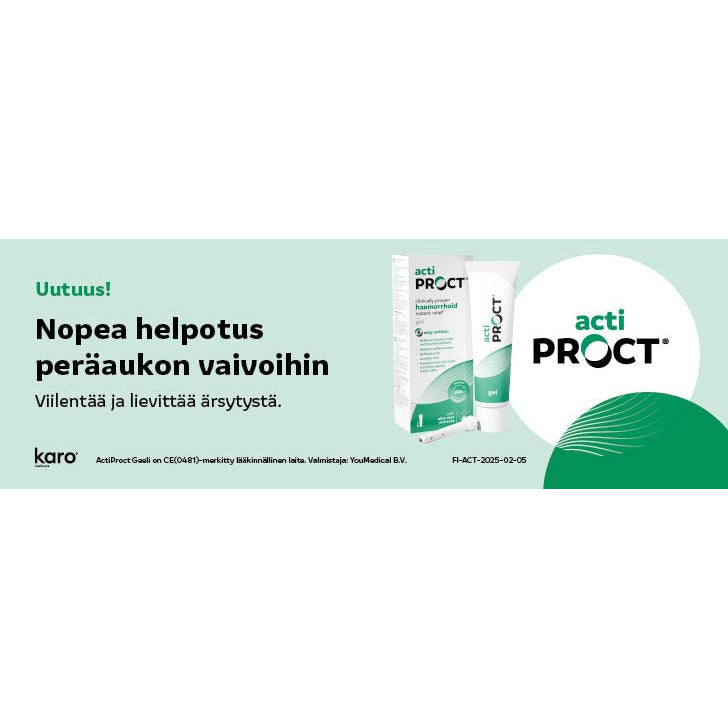 ActiProct Geeli + asetin 30 g tuotepakkaus, sisältää luonnollisia ainesosia, tehokas apu peräpukamiin