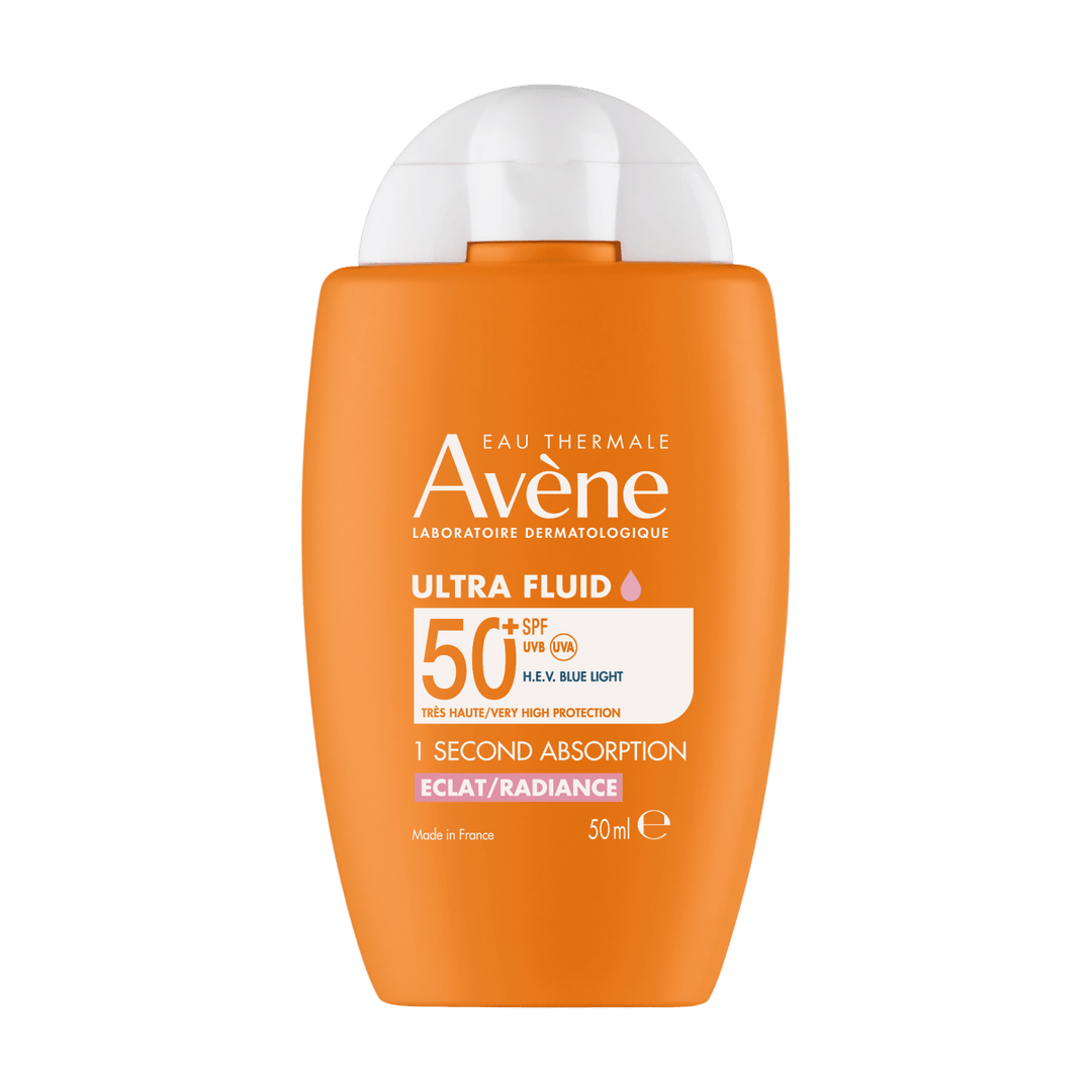 Avene Ultra Fluid Radiance SPF50+ 50 ml - aurinkosuojavoide kasvoille, joka antaa korkean suojan UV-säteitä vastaan samalla kun se kosteuttaa ja antaa iholle hehkua