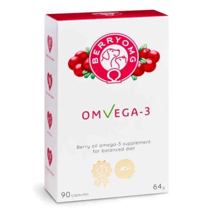 BERRYOMG OMvEGA-3 kasvipohjainen omega-3-rasvahappovalmiste koirille ja kissoille - Apteekki 360 Helsinki - Verkkoapteekki
