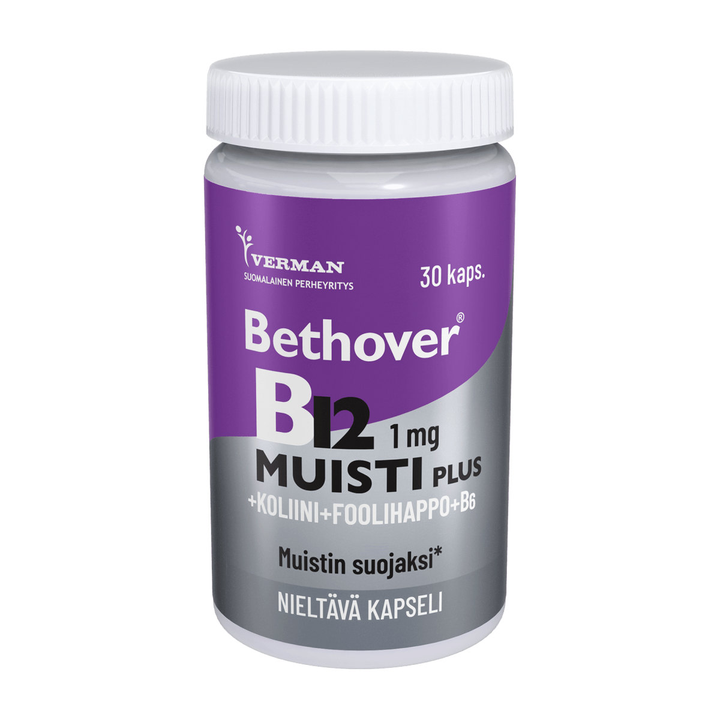 Bethover B12 Muisti Plus -pakkauksen etiketti, jossa tuotetiedot
