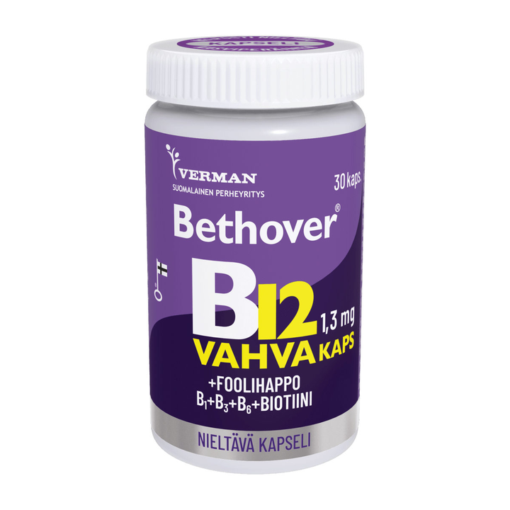 Bethover Strong B12 Nieltävä Kapseli, joka sisältää vahvan B12-vitamiinin annoksen