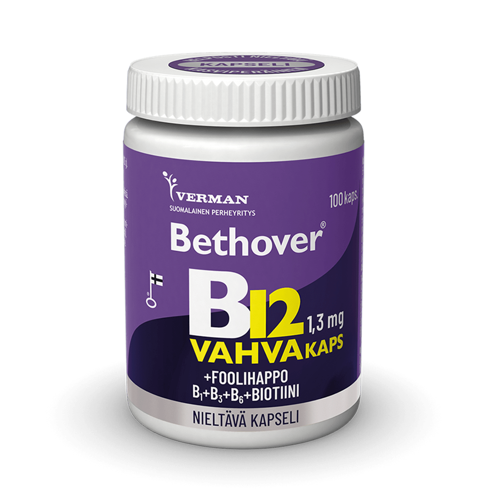 Keltainen Bethover Strong B12 Nieltävä Kapseli, joka on helppo niellä