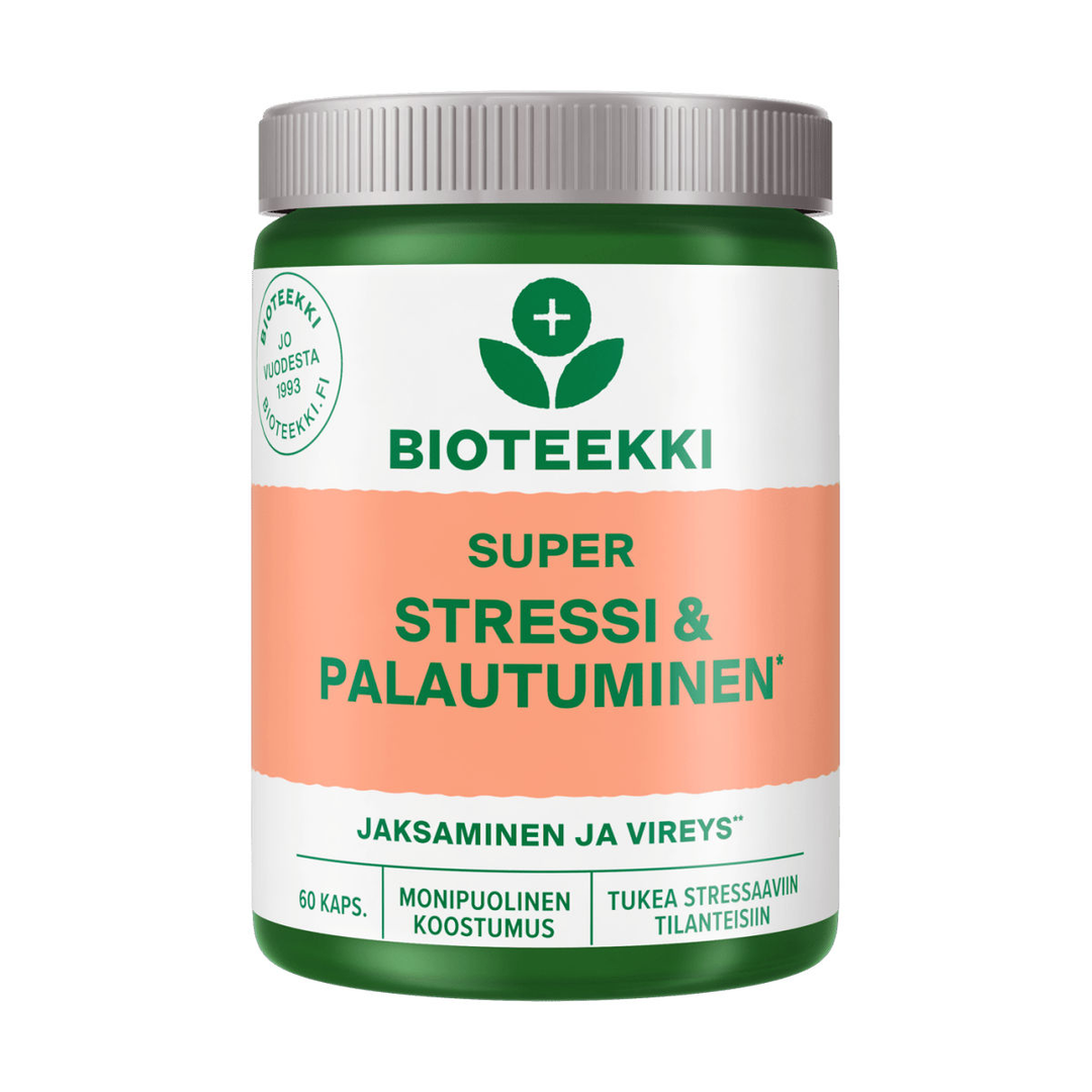 Bioteekki Super Stressi & Palautuminen 60 kapselilla on rentouttava vaikutus kehoon