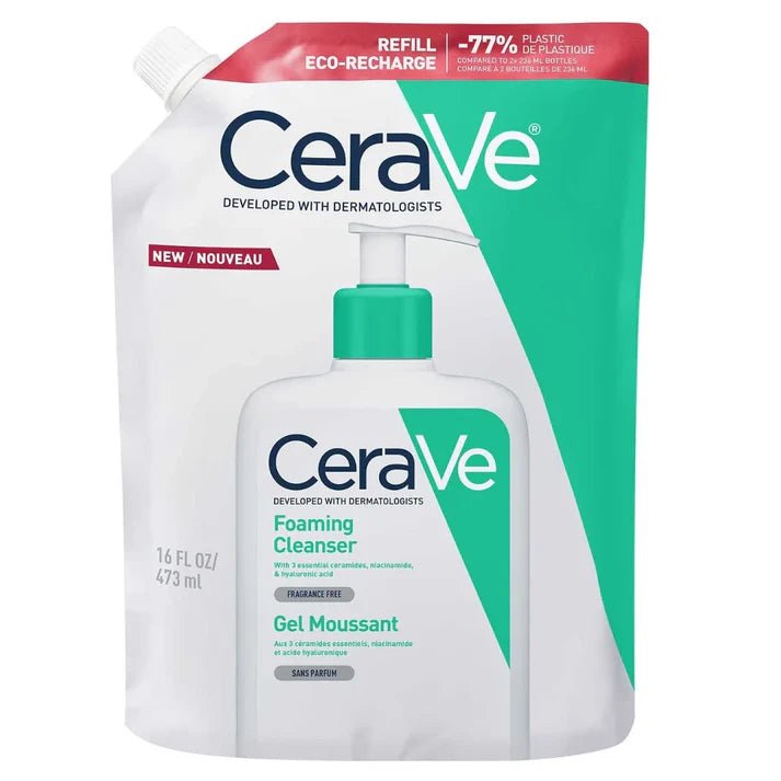 CeraVe Foaming Cleanser täyttöpakkaus 473 ml, hellävarainen vaahtoava puhdistusvoide kasvoille