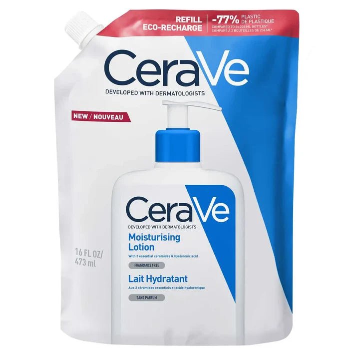 Laadukas CeraVe Kosteusvoide Lotion täyttöpakkaus 473 ml, sopii päivittäiseen ihon kosteutukseen