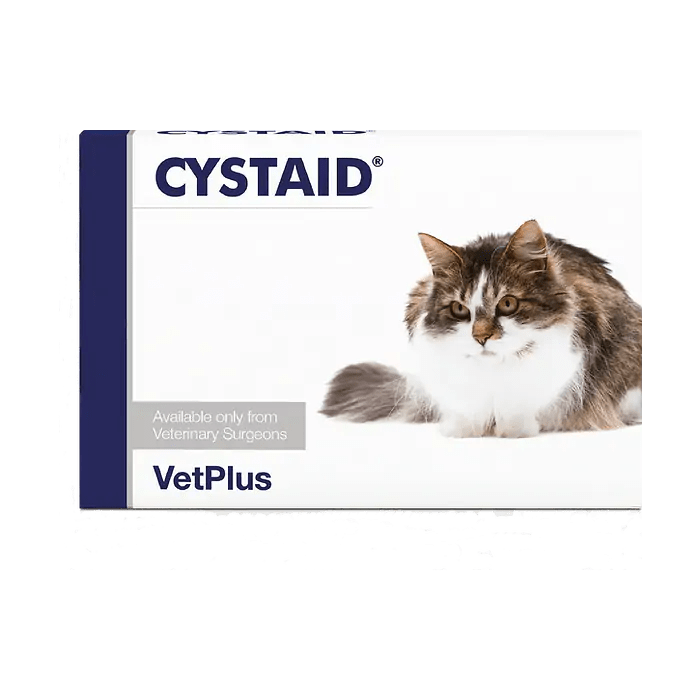 Cystaid täydennysrehuvalmiste kissoille - kaksi pussia tuotteen vieressä