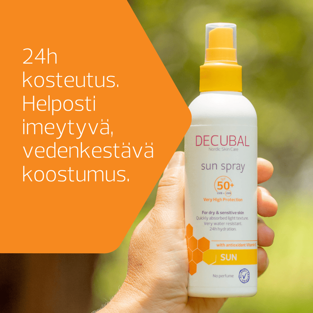 Decubal Body Sunspray SPF50+ Pullo sopii herkälle iholle