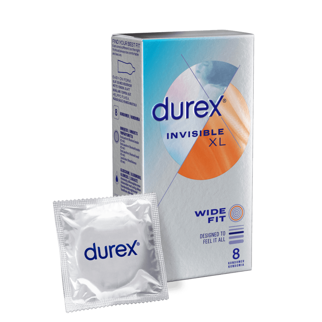 Durex Invisible XL Wide Fit Kondomi 8 kpl - suuret kondomit, jotka tuntuvat huomaamattomilta ja tarjoavat laajan istuvuuden