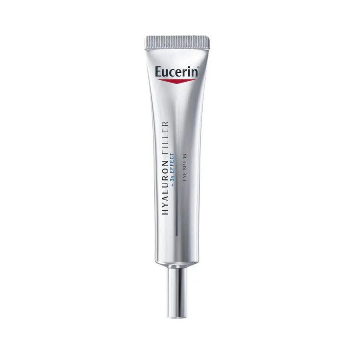Korkealuokkainen Eucerin Hyaluron-Filler Eye Cream SPF15 - Silmänympärysvoide, joka tasoittaa hienoja juonteita ja ryppyjä, tuo kasvoille nuorekkaan ilmeen ja suojaa ihoa auringon UVA- ja UVB-säteiltä Oftalmologisesti testattu 