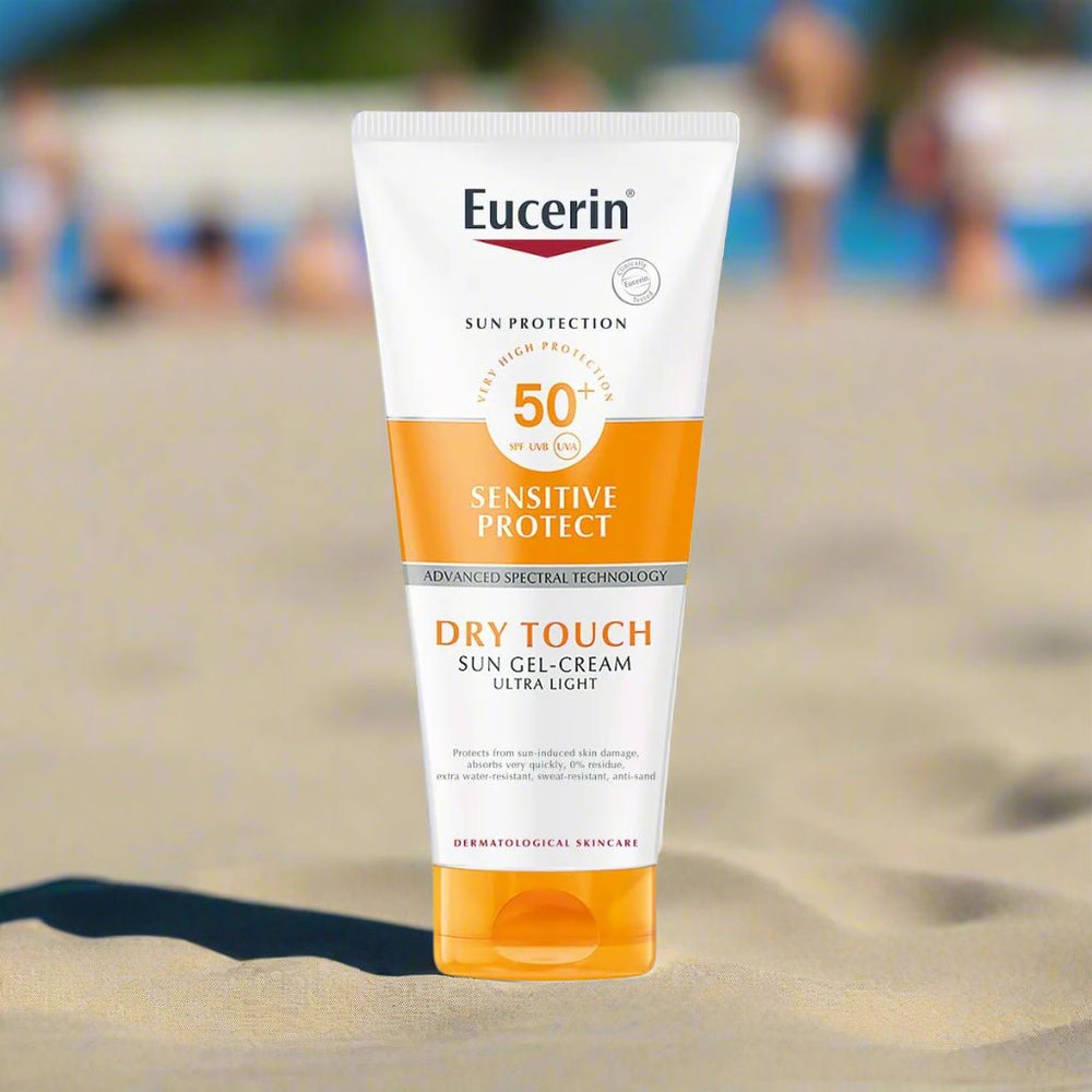 Eucerin Sun Dry Touch Ultra Light SPF50+ -aurinkovoide sopii herkälle iholle