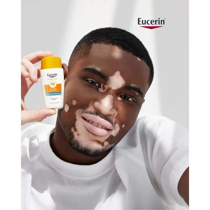 Eucerin Sun Face Hydro Protect SPF50+ aurinkosuoja ei jätä rasvaista tunnetta ja levittyy helposti