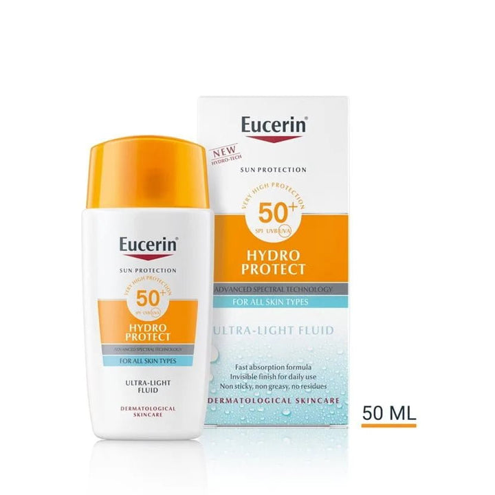 Eucerin Sun Face Hydro Protect SPF50+ aurinkosuoja kasvoille herkälle iholle kosteuttaa ja antaa raikkaan tunteen iholle