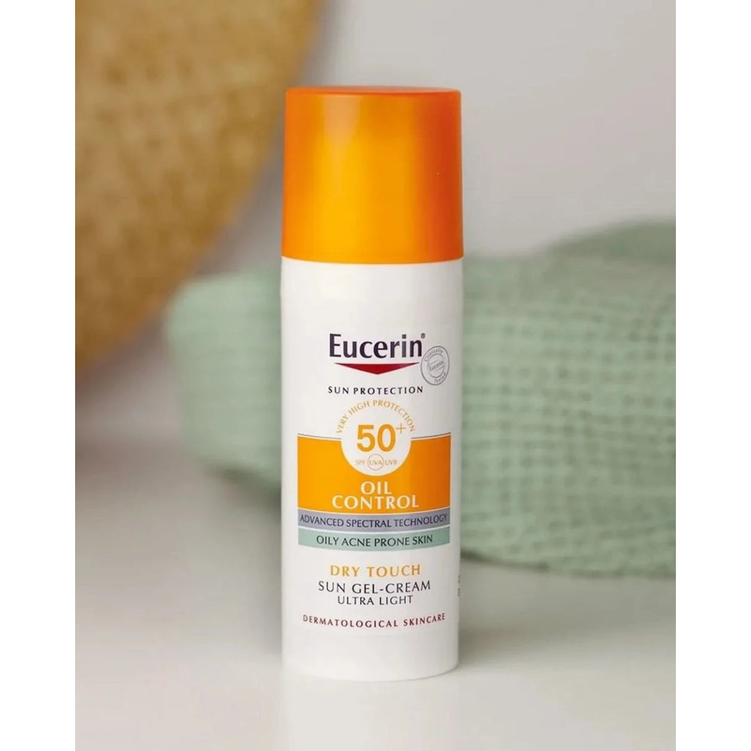 Eucerin Sun Gel-Cream Oil Control SPF 50+ on nopeasti imeytyvä, veden- ja hikoilunkestävä, hajusteeton ja sopii herkälle silmänympärysiholle