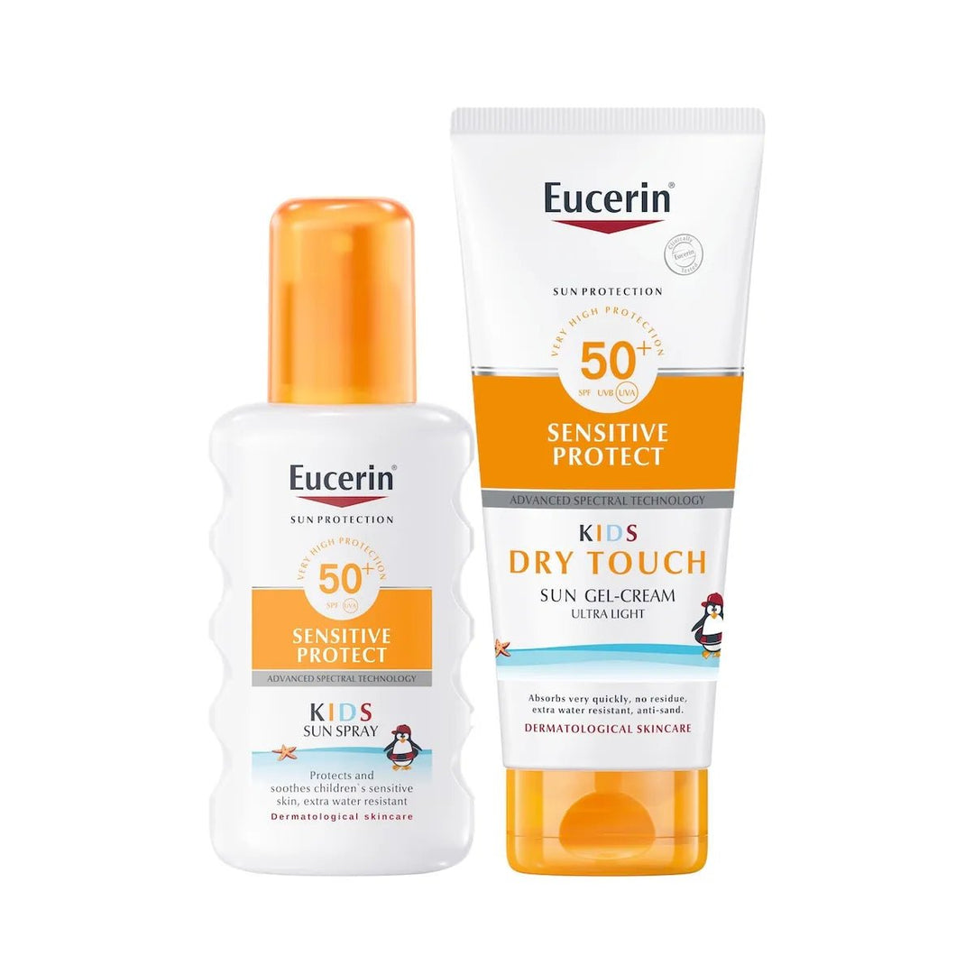 Eucerin Sensitive Protect Kids Dry Touch Sun Gel-Cream SPF50+ rauhoittaa ja suojaa lapsen herkkää ihoa