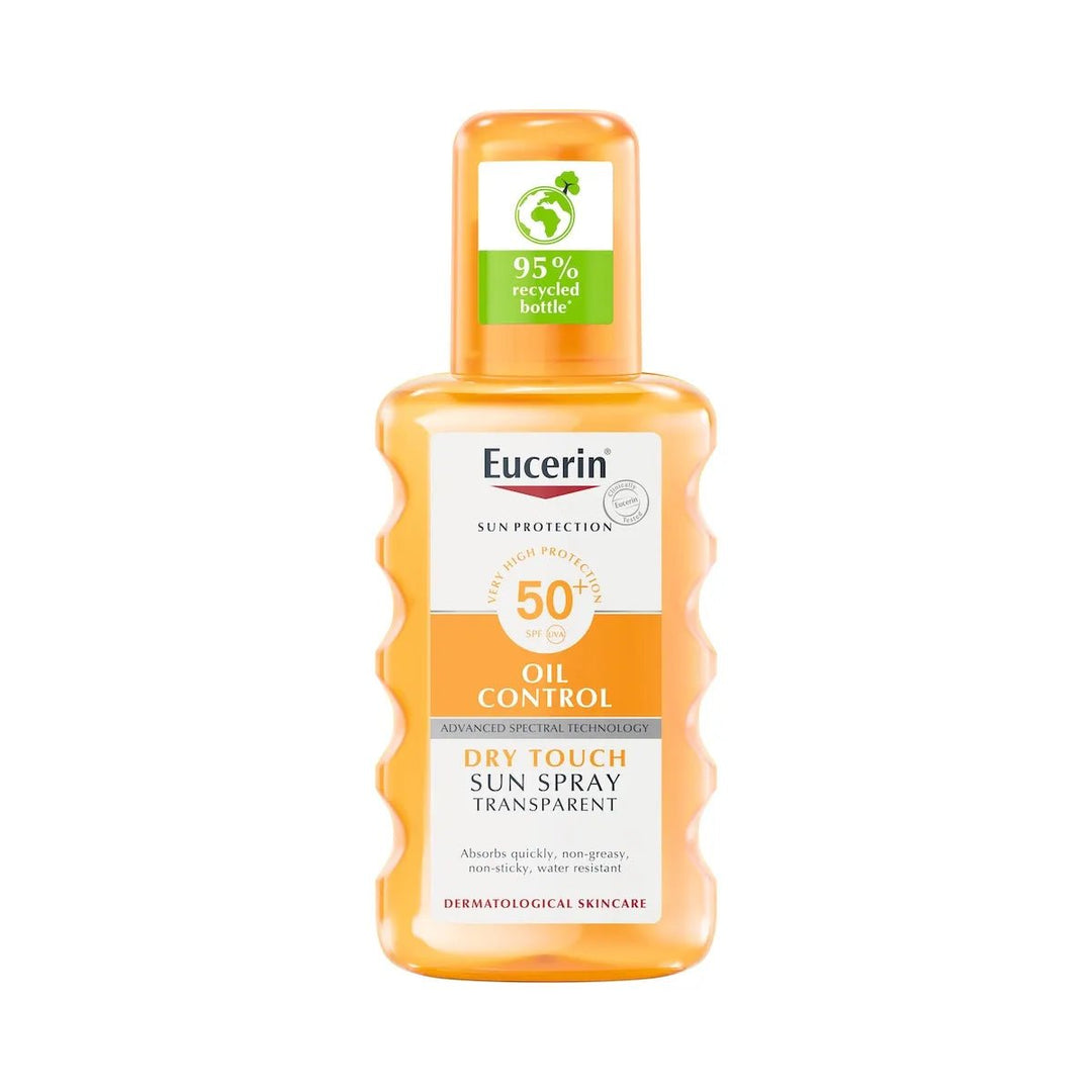 Eucerin Sun Spray Transparent SPF50, a water-resistant, broad-spectrum sunscreen protection