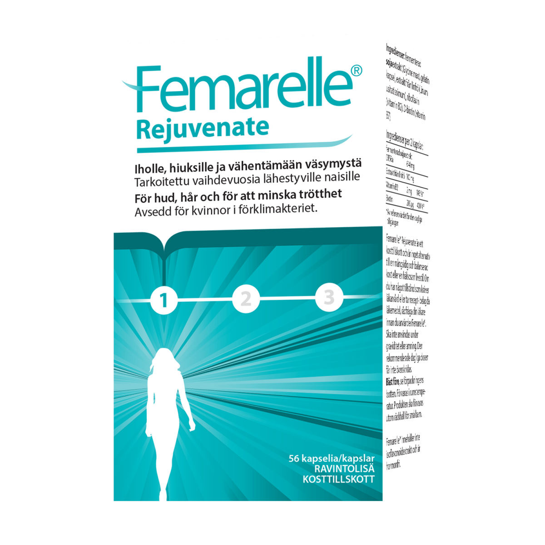 FEMARELLE Rejuvenate 56 kaps - Luonnollinen hormoneja korvaava lisäravinne vaihdevuosi-ikäisille naisille