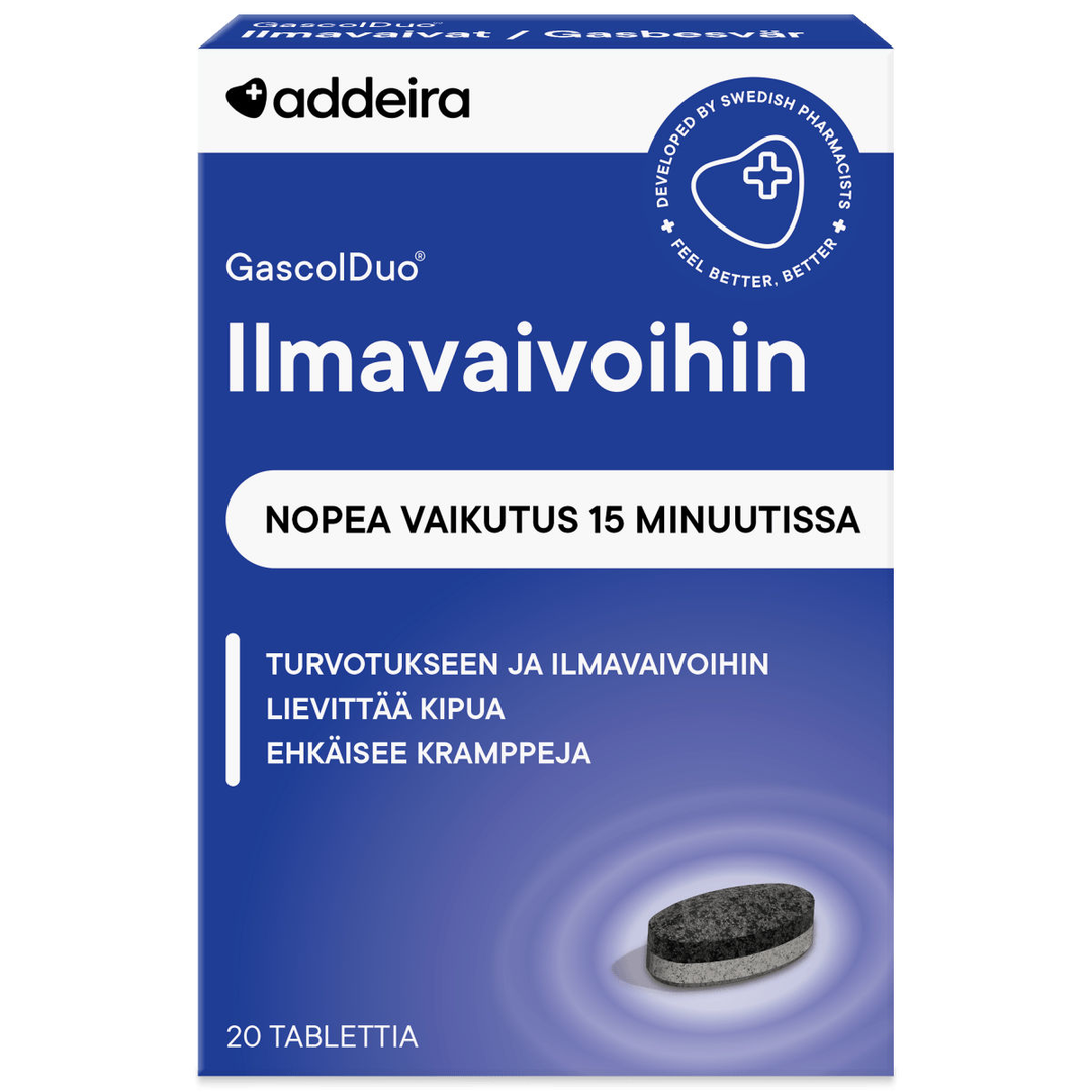 GascolDuo ilmavaivoihin 20 tablettia - Luonnollinen ja tehokas lääke vatsavaivoihin ja ilmavaivoihin