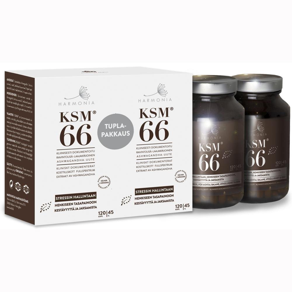 Harmonia KSM66 tuplapakkaus (2x120 kaps) - Luonnollinen stressinhallintavalmiste kahden pakkauksen kokoina, yhteensä 240 kapselia