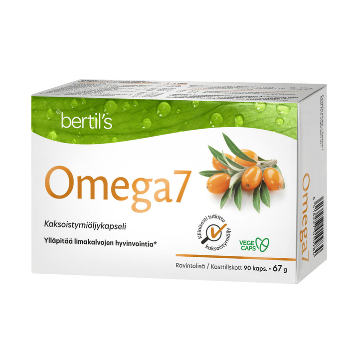 Omega7 Tyrniöljy - Tyrniöljykapseli sisältää runsaasti omega-3, -6, -7 ja -9 rasvahappoja