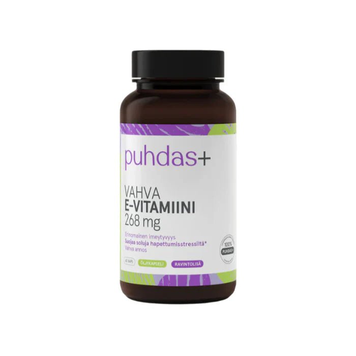 Puhdas+ E-vitamiini 268 mg 60 kaps - luonnollinen ravintolisä vahvistamaan immuunijärjestelmää ja tukemaan terveitä soluja