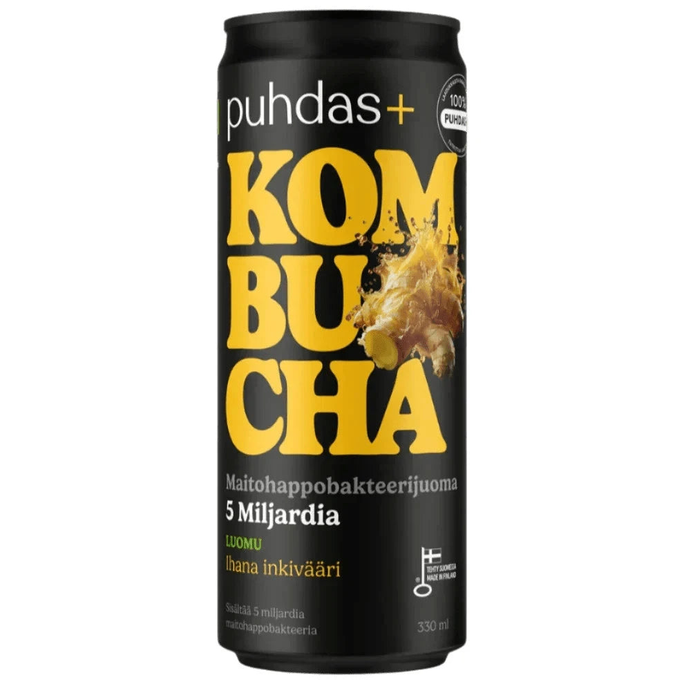 Luomu kombucha juoma, jossa maistuu ihana inkivääri, 330 ml pullossa