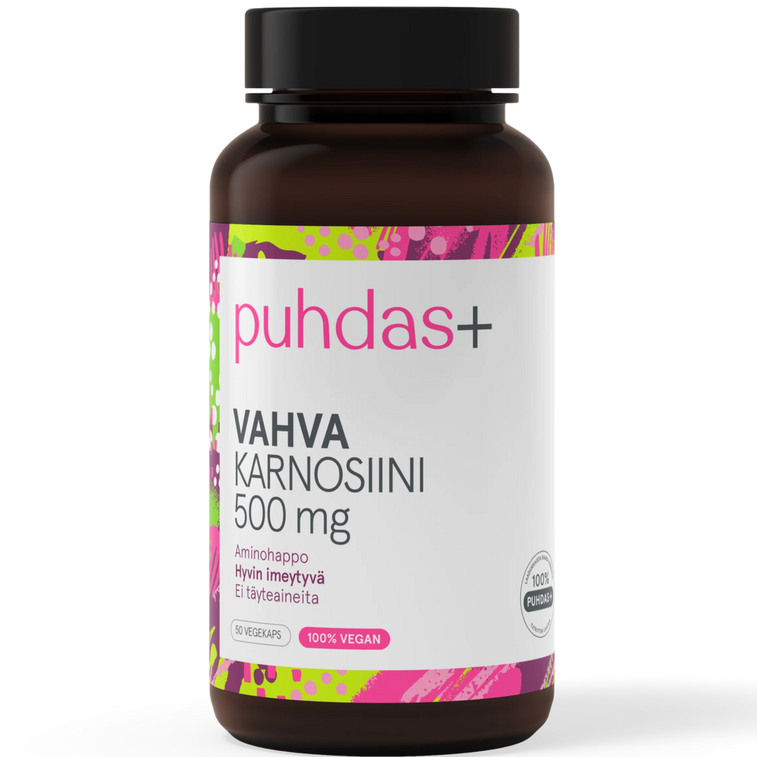 Puhdas+ Vahva Karnosiini 500 mg 50 vegekaps - Luonnollinen ravintolisä vahvalla karnosiinilla kasviskapseleissa