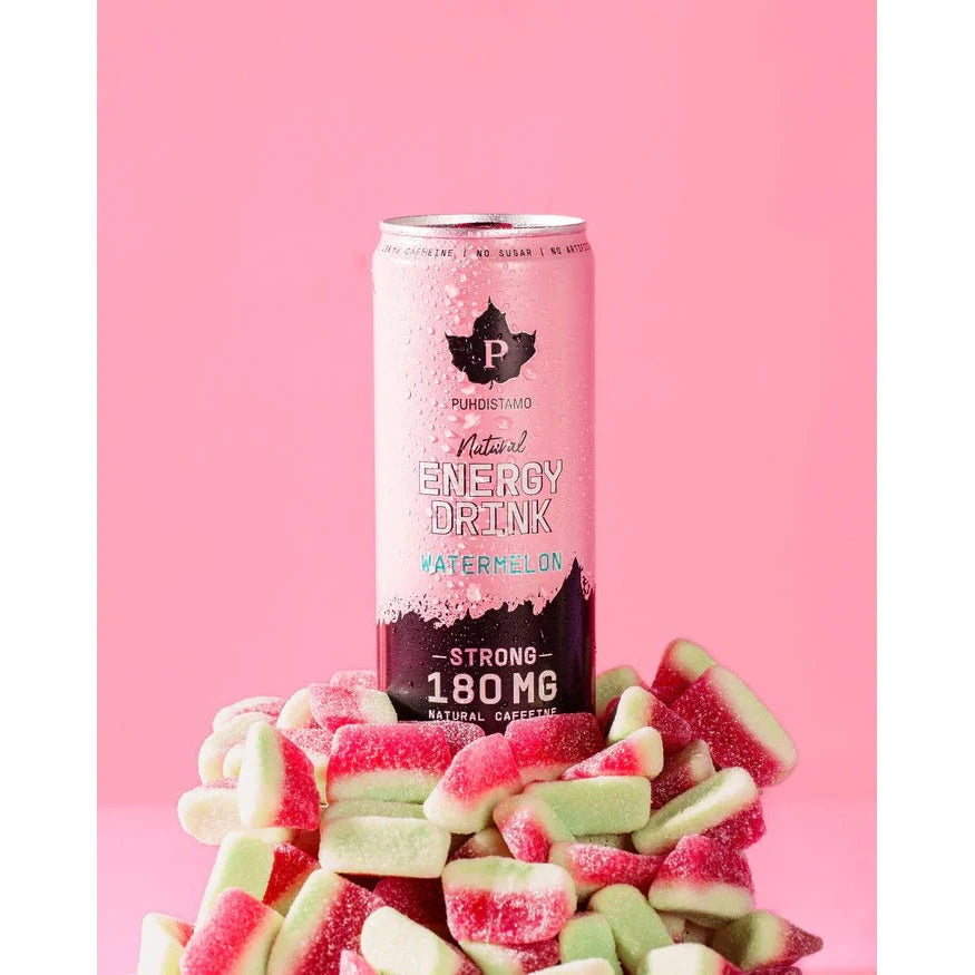 Puhdistamo Natural Energy Drink Watermelon - Sisältää luonnollista vettä ja energisoivaa vesisammakonputkea