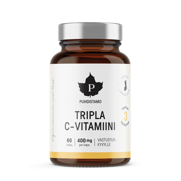 Puhdistamo Tripla C-vitamiini 60 kaps - luonnollinen ravintolisä vahvistamaan immuunijärjestelmää ja edistämään terveyttä