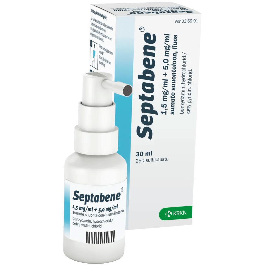 Septabene 1,5 mg/ml/5 mg/ml sumute suuonteloon, liuos suihkepullo - Apteekki 360 Helsinki - Verkkoapteekki