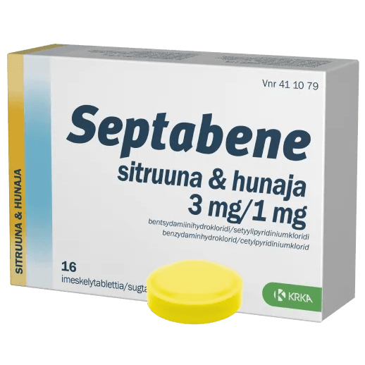 Septabene Sitruuna & Hunaja 1 mg/3 mg imeskelytabletti - Apteekki 360 Helsinki - Verkkoapteekki