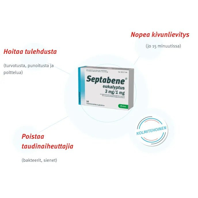 Septabene Sitruuna & Seljankukka 1 mg/3 mg imeskelytabletti - Apteekki 360 Helsinki - Verkkoapteekki