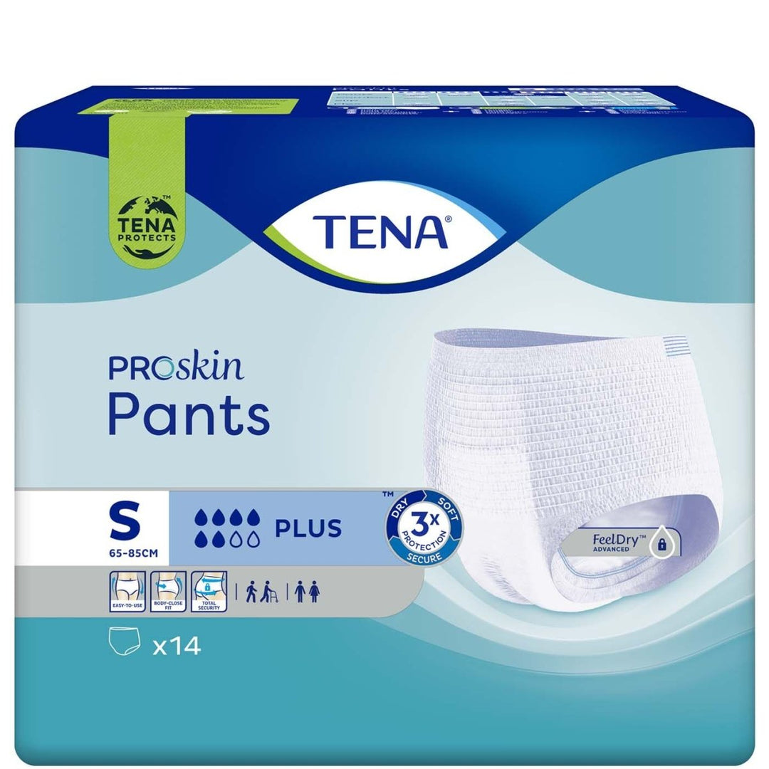 TENA ProSkin Pants Plus -suojaavat alushousut, 14kpl kuluttajapakkaus, vyötärön koko 65 cm - 85 cm, imevät nesteen nopeasti sisäänsä pitäen ihon kuivana