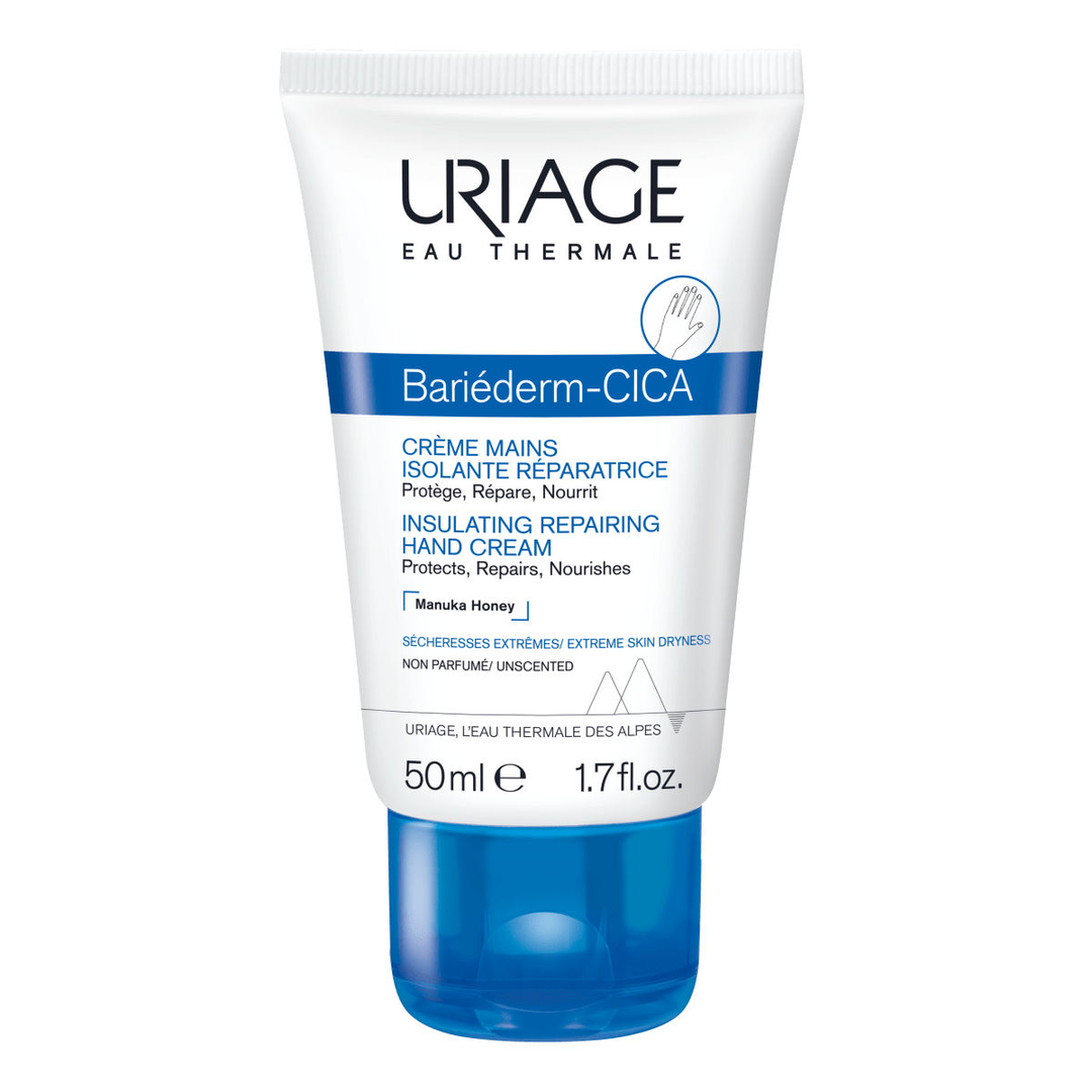Uriage Bariederm Cica -eristävä korjaava käsivoide 50 ml -tuotekuvaus suomeksi