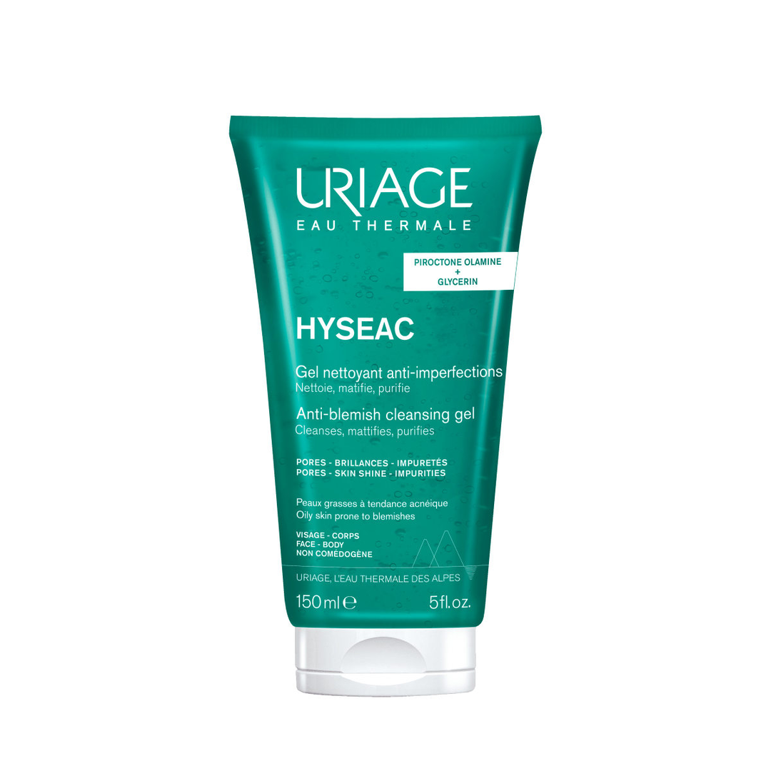 Uriage Hyseac puhdistusgeeli 150 ml - Tuote kuva, joka korostaa puhdistusgeelin pakkausta ja tuotemerkkiä