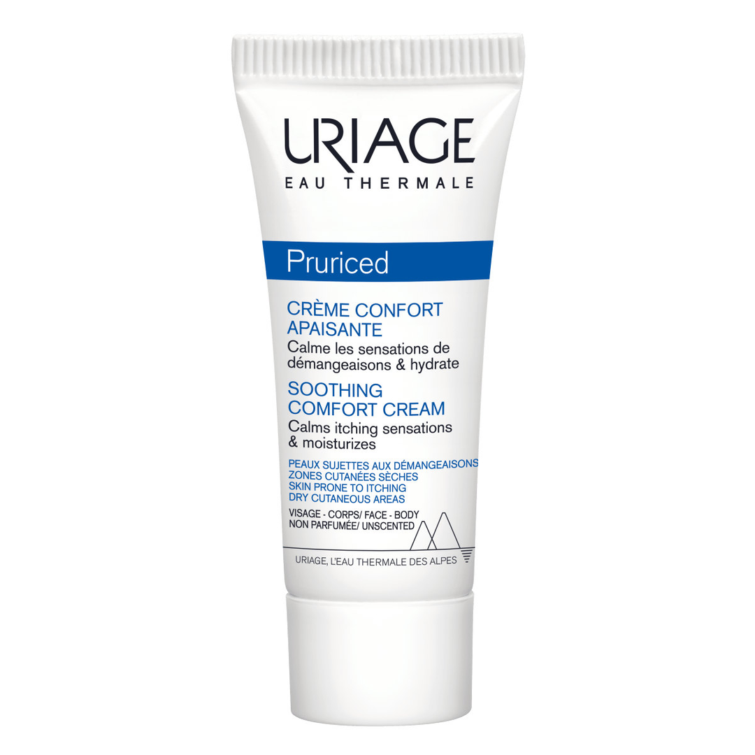 Uriage Pruriced Rauhoittava Comfort -voide 100 ml -tuotteen kuva, joka tarjoaa välitöntä helpotusta kutiavalle iholle