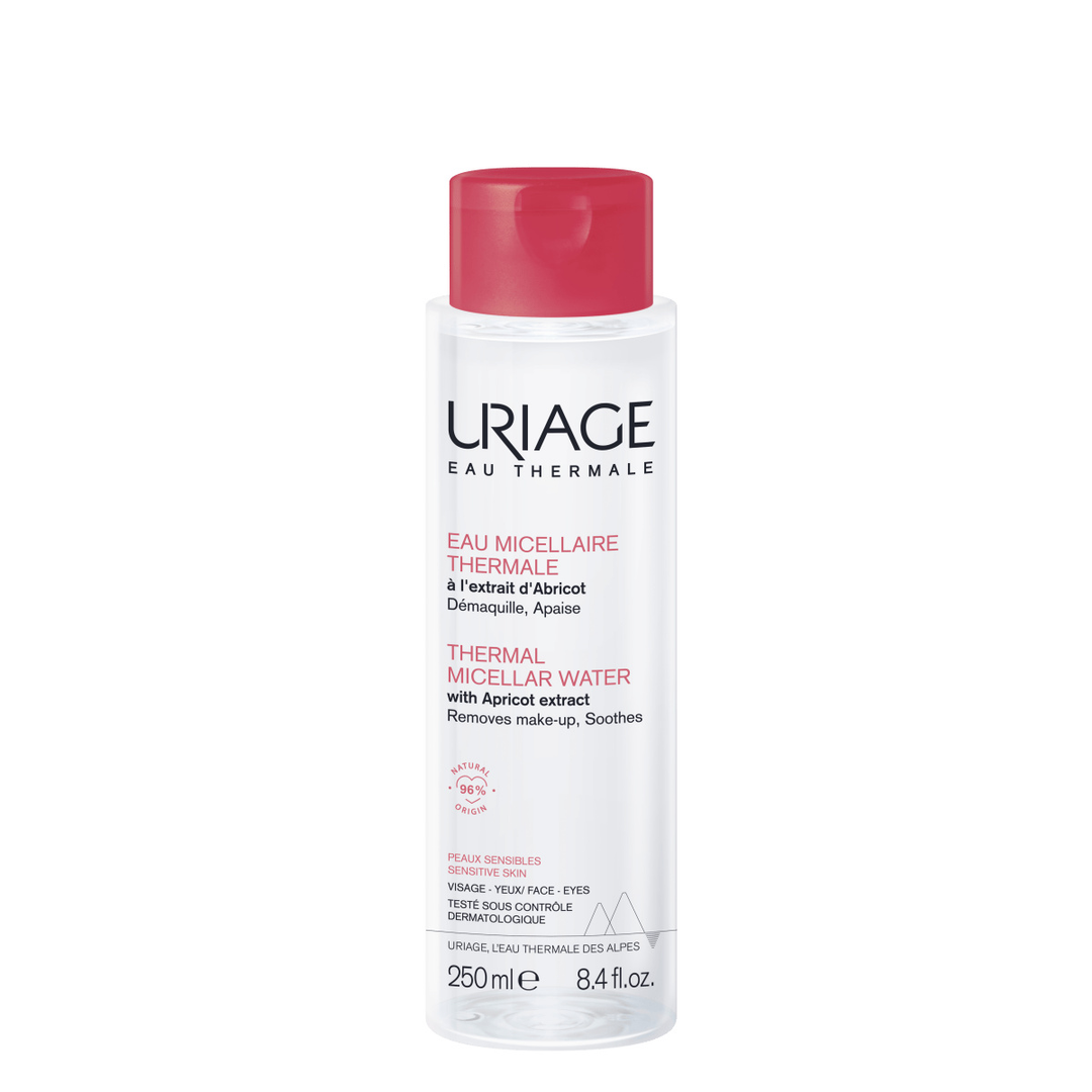 Uriage Thermal Micellar Water herkälle iholle 250 ml -tuotteen kuvaa, joka puhdistaa ja rauhoittaa ihon herkkää ihoa