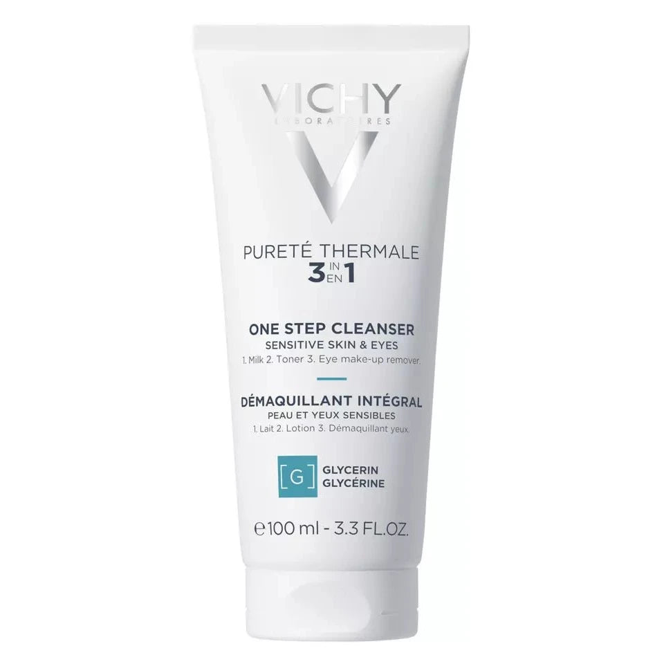 Vichy Purete Thermale 3In1Puhdistusvoide kaikille ihotyypeille, kehitetty herkälle iholle, sisältää mineraalipitoista Vichy Thermal Spa -lähdevettä