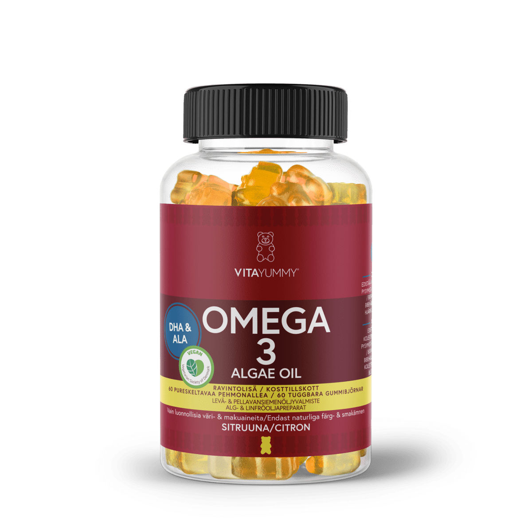 VitaYummy Omega 3 Lemon 60 kpl tuotekuva, ravintolisä lapsille, sitruunan makuinen, 60 kapselia