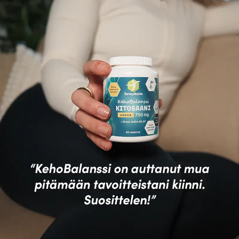 Terveyskaista KehoBalanssi Vahva Kitosaani 750 mg + Kromi + Koliini + B6 + B7 60 tabl