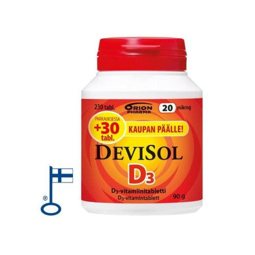 DeviSol 20 mcg - D-vitamiini - 230 tabl - Apteekki 360 Helsinki - Verkkoapteekki