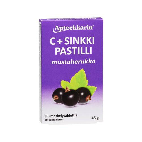 Apteekkarin C+ Sinkki Pastilli Mustaherukka - Apteekki 360 Helsinki - Verkkoapteekki