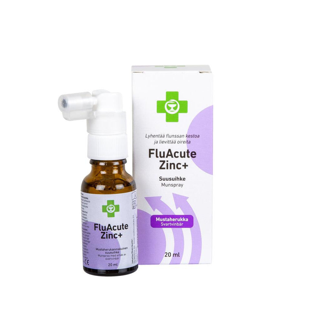 Apteekki Fluacute Zinc+ Mustaherukka, Sinkkiasetaattisuusuihke - Apteekki 360 Helsinki - Verkkoapteekki