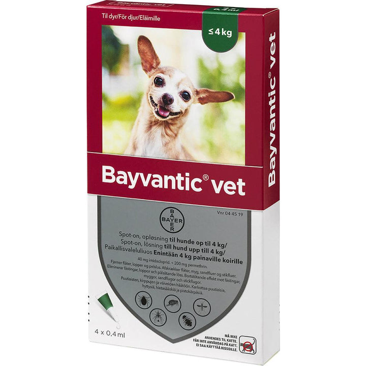 Bayvantic Vet Enintään 4 Kg Painaville Koirille 40 Mg/200 Mg Paikallisvaleluliuos - Apteekki 360 Helsinki - Verkkoapteekki