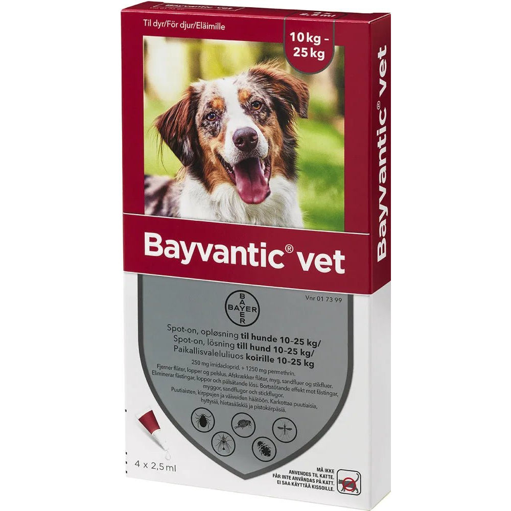 Bayvantic Vet Koirille 10-25 Kg 250 Mg/1250 Mg Paikallisvaleluliuos - Apteekki 360 Helsinki - Verkkoapteekki