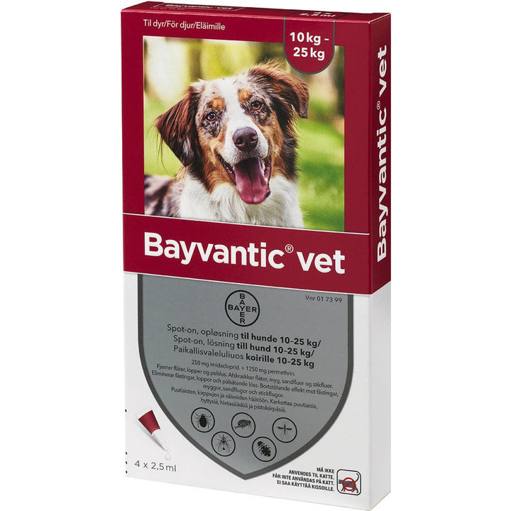 Bayvantic Vet Koirille 10-25 Kg 250 Mg/1250 Mg Paikallisvaleluliuos - Apteekki 360 Helsinki - Verkkoapteekki