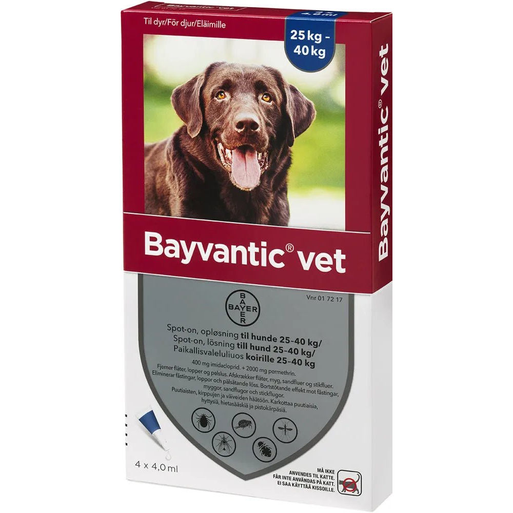 Bayvantic Vet Koirille 25-40 Kg 400 Mg/2000 Mg Paikallisvaleluliuos - Apteekki 360 Helsinki - Verkkoapteekki